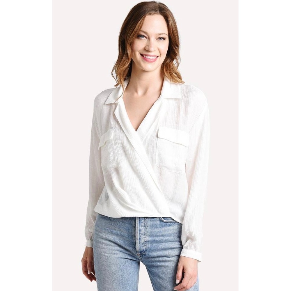 Brochu Walker The Finn White Gauze Twist Front Long Sleeve Blouse Small
